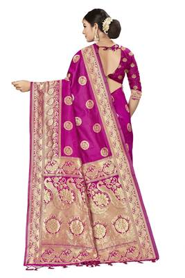 Pink Woven Banarasi Silk Saree With Blouse 2