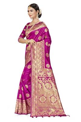 Pink Woven Banarasi Silk Saree With Blouse 3