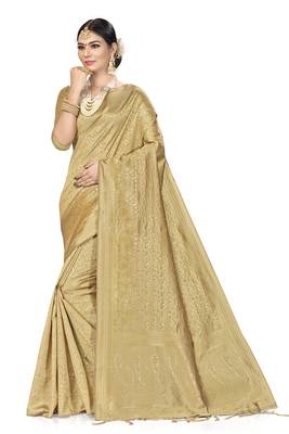 Beige Woven silk blend Saree With Blouse 1
