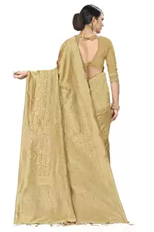 Beige Woven silk blend Saree With Blouse
