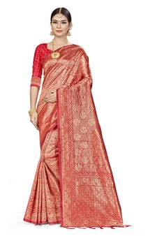 Peach Woven  Art Silk Saree With Blouse