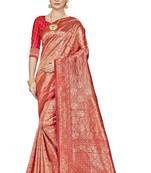 Peach Woven Art Silk Saree With Blouse