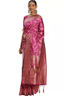 Pink Woven  Art Silk Saree With Blouse