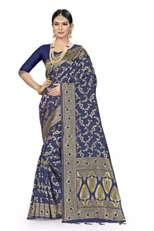 Navy Blue Woven  Art Silk Saree With Blouse