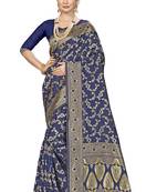 Navy Blue Woven Art Silk Saree With Blouse