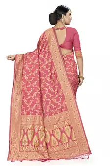 Peach Woven Art Silk Saree With Blouse