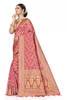 Peach Woven Art Silk Saree With Blouse