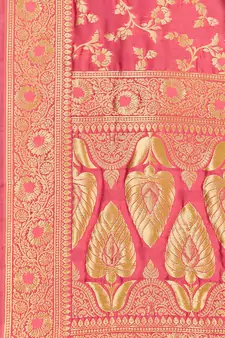 Peach Woven Art Silk Saree With Blouse