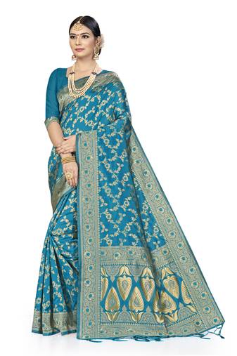 Sky Blue Woven  Art Silk Blend Saree With Blouse