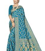 Sky Blue Woven  Art Silk Blend Saree With Blouse