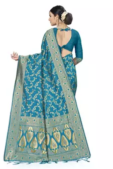 Sky Blue Woven Art Silk Blend Saree With Blouse