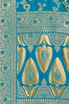 Sky Blue Woven Art Silk Blend Saree With Blouse 3
