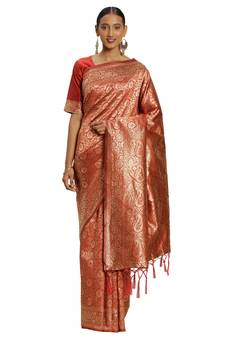 Red Woven  Art Silk Saree With Blouse