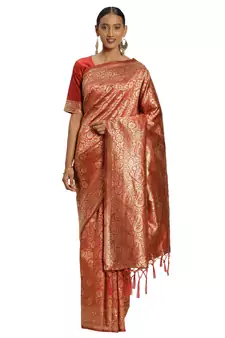 Red Woven  Art Silk Saree With Blouse