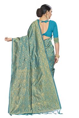 Sky Blue Woven Banarasi Silk Saree With Blouse 2
