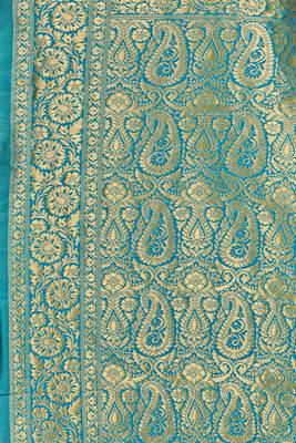 Sky Blue Woven Banarasi Silk Saree With Blouse 4