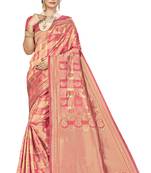 Peach Woven Banarasi Silk Saree With Blouse