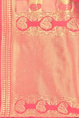 Peach Woven Banarasi Silk Saree With Blouse 4