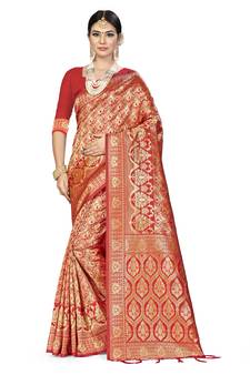 Red Woven  Art Silk Saree With Blouse