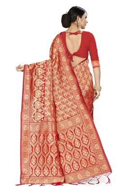 Red Woven  Art Silk Saree With Blouse 2