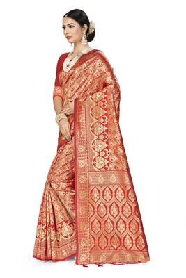 Red Woven  Art Silk Saree With Blouse 3