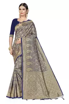 Navy Blue Woven  Art Silk Saree With Blouse