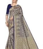 Navy Blue Woven  Art Silk Saree With Blouse