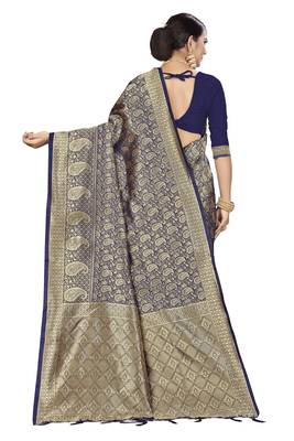Navy Blue Woven  Art Silk Saree With Blouse 2