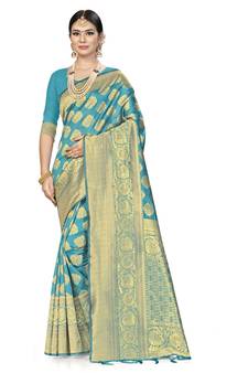 Sky Blue Woven  Art Silk Saree With Blouse