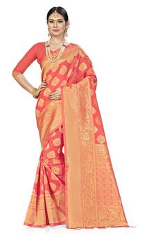 Peach Woven  Art Silk Saree With Blouse