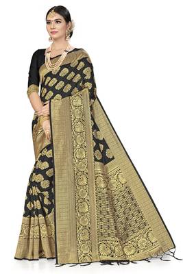 Black Woven Art Silk Saree With Blouse 1