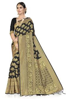 Black Woven  Art Silk Saree With Blouse