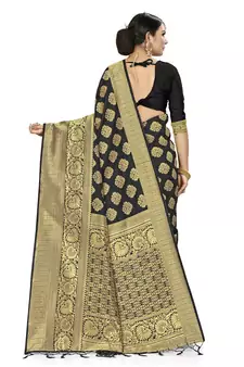 Black Woven Art Silk Saree With Blouse