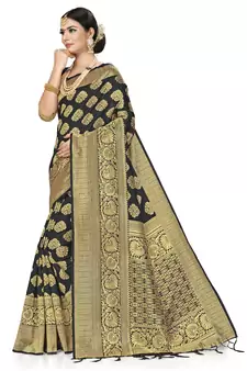 Black Woven Art Silk Saree With Blouse