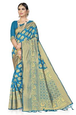 Blue Woven Art Silk Saree With Blouse 1