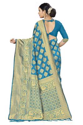 Blue Woven Art Silk Saree With Blouse 2