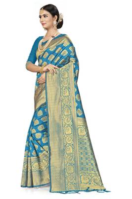Blue Woven Art Silk Saree With Blouse 3