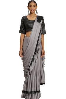 Grey Woven Lycra Saree With Blouse