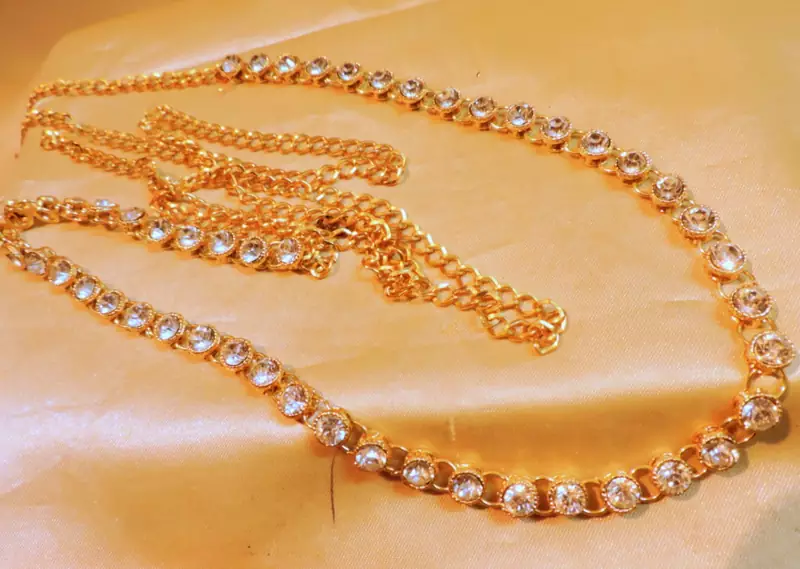 Traditional Single Line Zircon Gold Tone Waistbelt