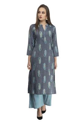 Women grey Straight Front Slit A line kurti with palazzo 1
