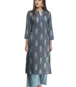 Women grey Straight Front Slit A line kurti with palazzo