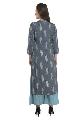 Women grey Straight Front Slit A line kurti with palazzo 2