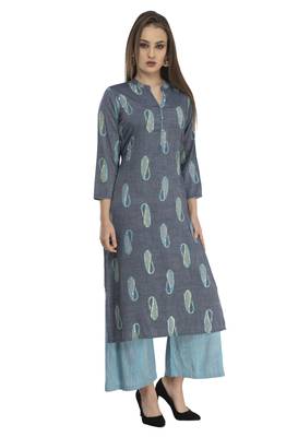 Women grey Straight Front Slit A line kurti with palazzo 3