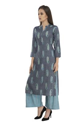 Women grey Straight Front Slit A line kurti with palazzo 4