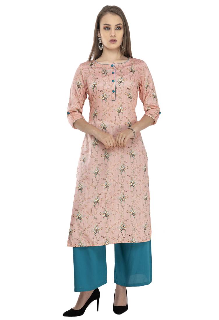 Women pink printed viscose kurti