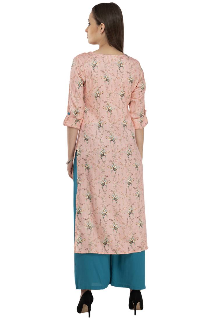 Women pink printed viscose kurti