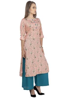 Women pink printed viscose kurti 3