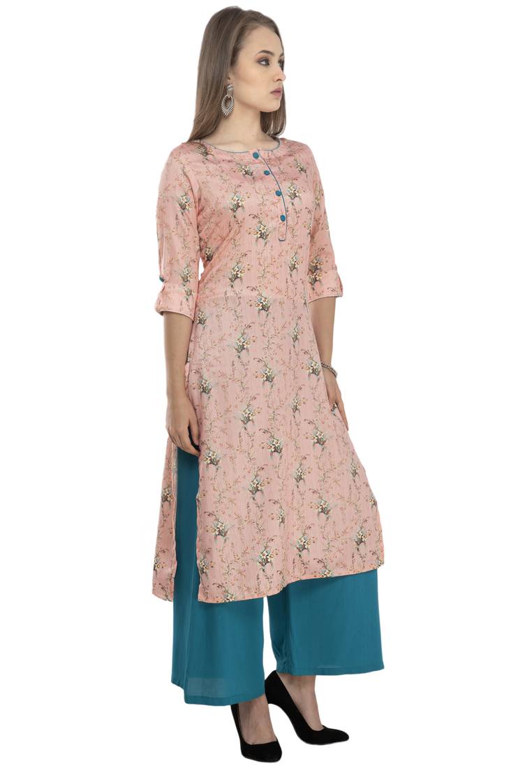 Women pink printed viscose kurti