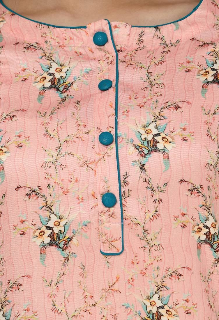 Women pink printed viscose kurti
