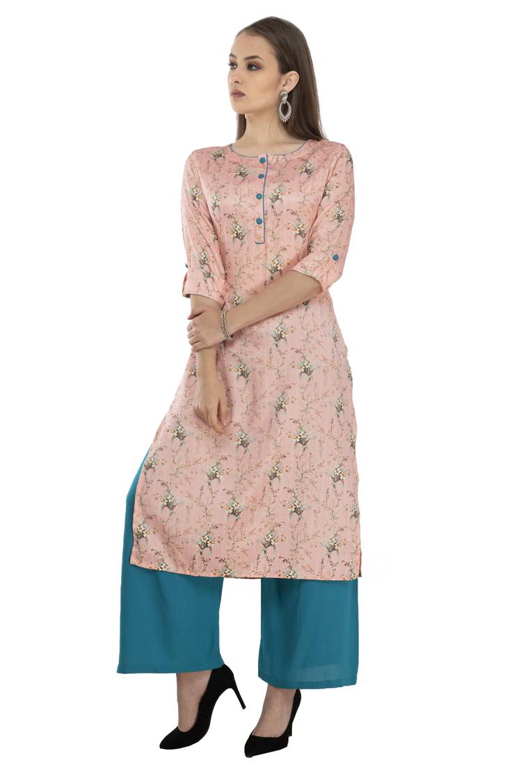 Women pink printed viscose kurti
